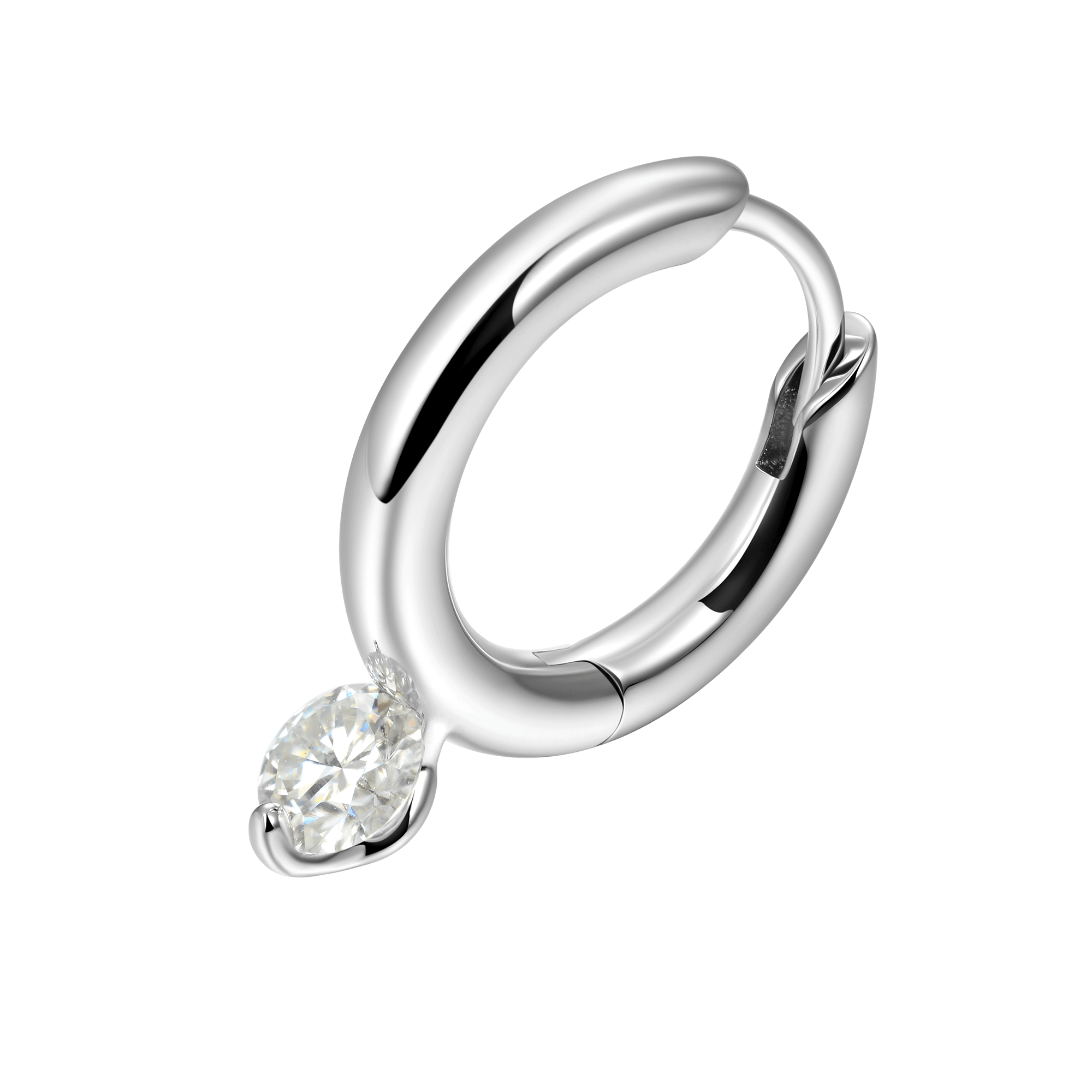 Single Moissanite Solitaire Hoop Earring