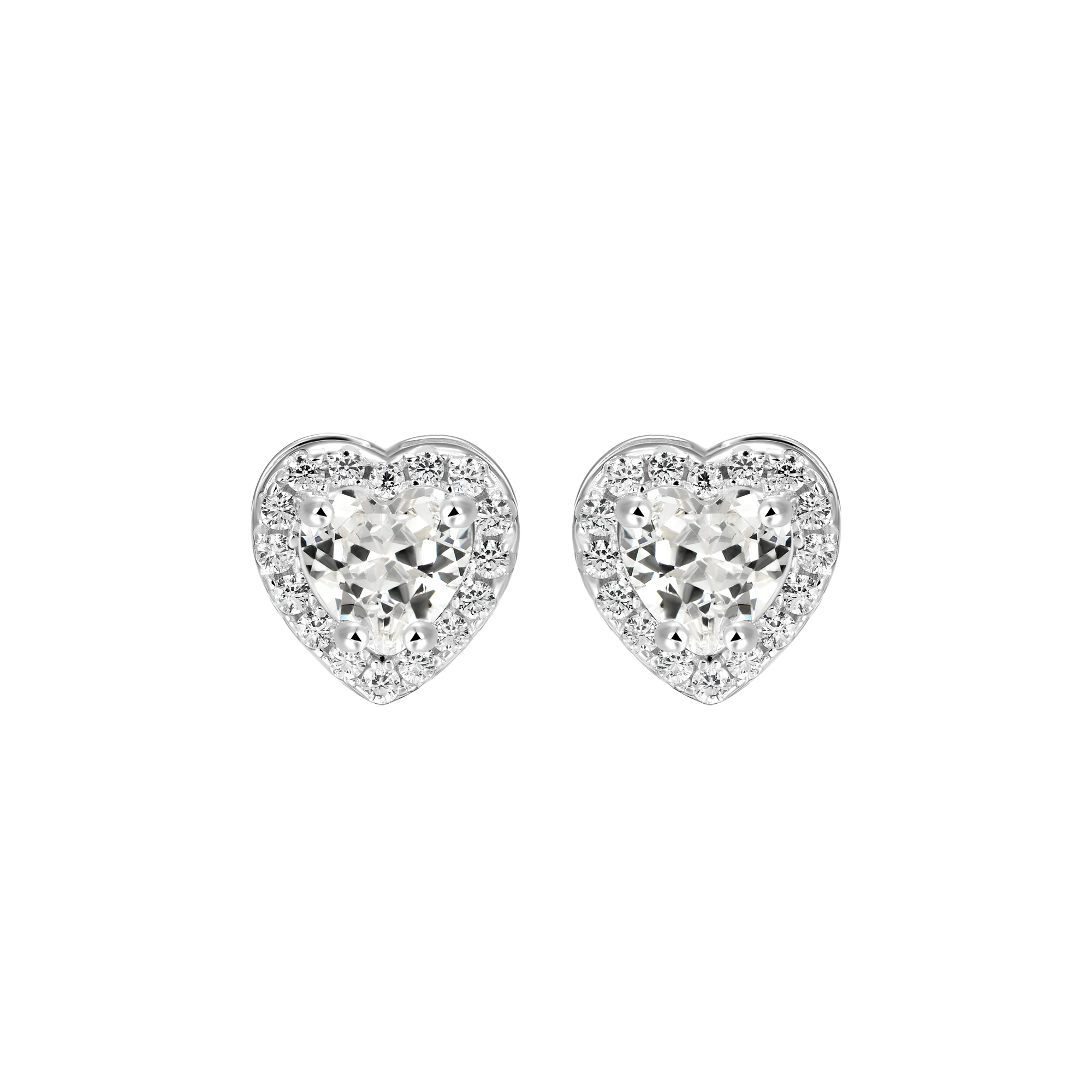 Single Heart Shaped Cut Halo Stud Earring