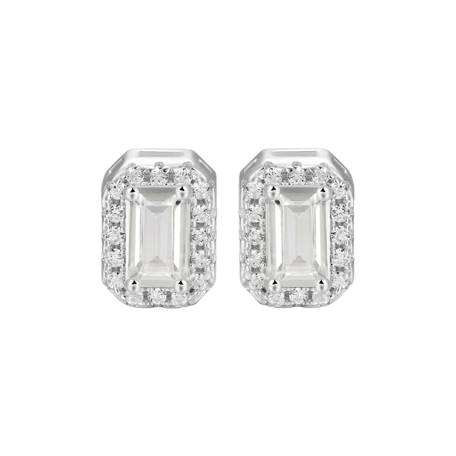 Single Emerald Cut Halo Stud Earring