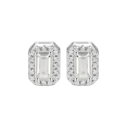 Single Emerald Cut Halo Stud Earring