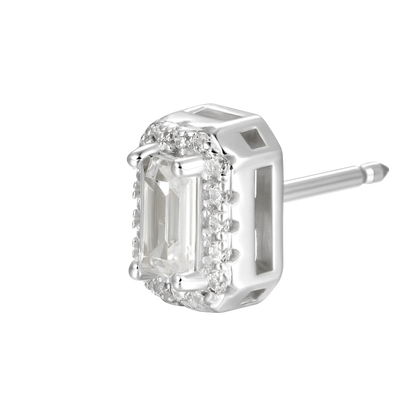 Single Emerald Cut Halo Stud Earring