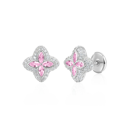 Iced Luminous Clover Earrings - Pink Diamond