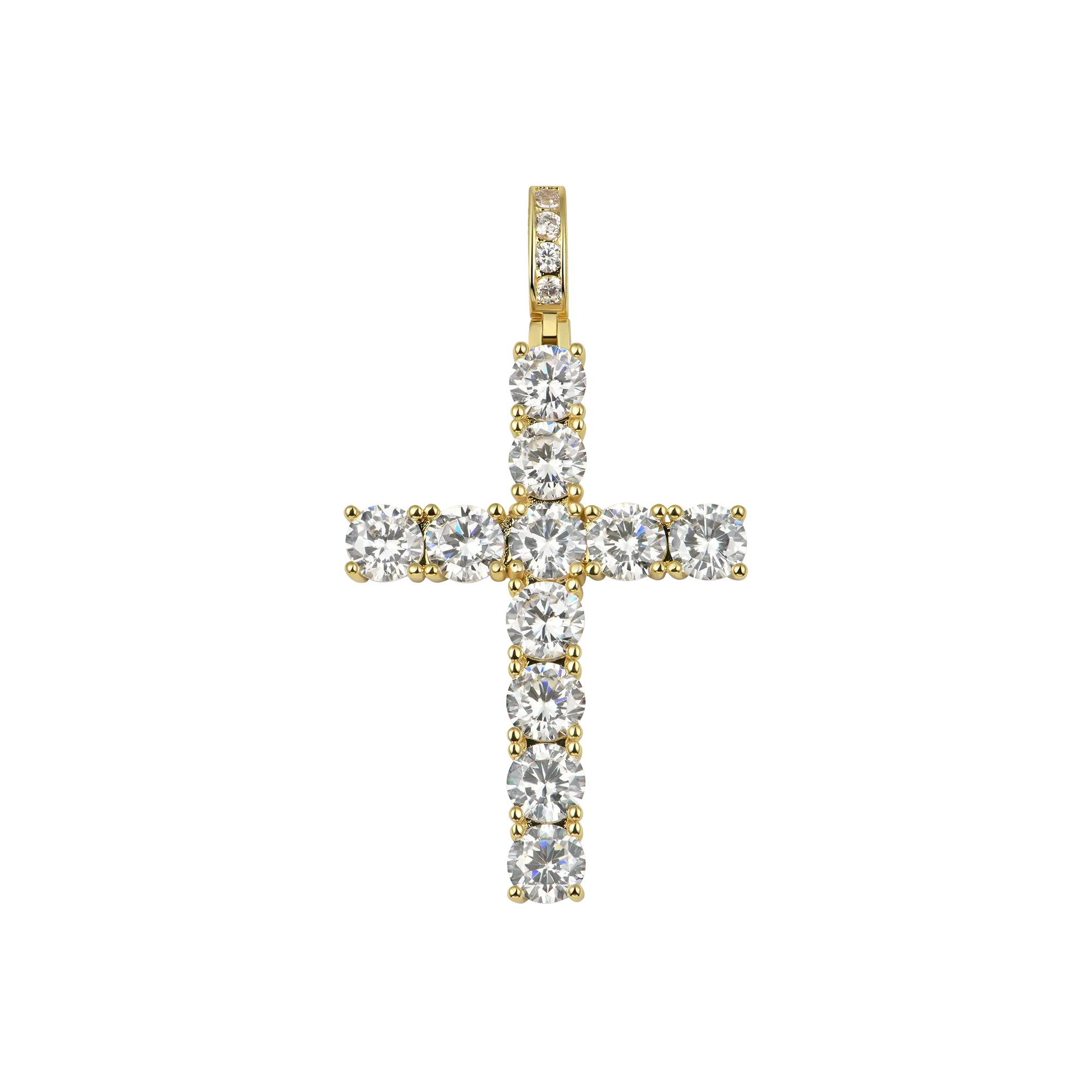 14K Gold Iced Out Tennis Cross - Religious Jewels - APORRO