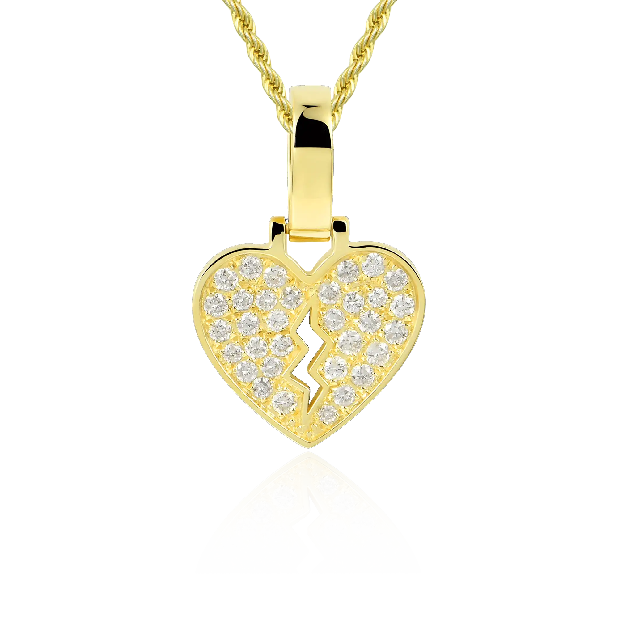 18K Solid Gold 0.206ctw Diamond Broken Heart Pendant - Micro