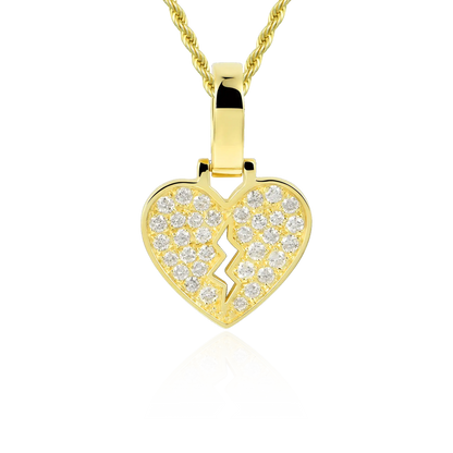 18K Solid Gold 0.206ctw Diamond Broken Heart Pendant - Micro