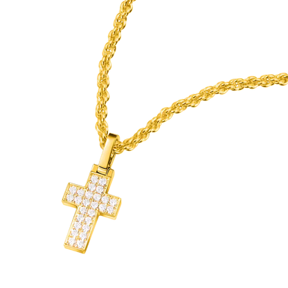 18K Solid Gold Diamond Cross Pendant - Micro