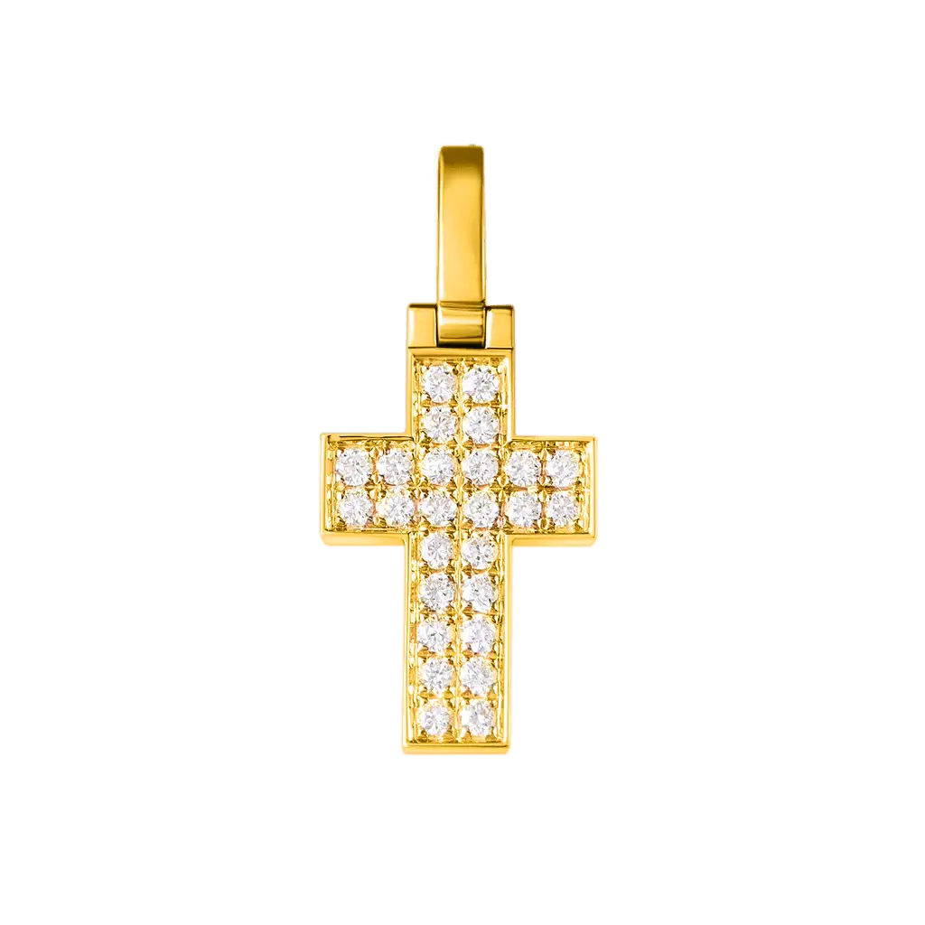 18K Solid Gold Diamond Cross Pendant - Micro