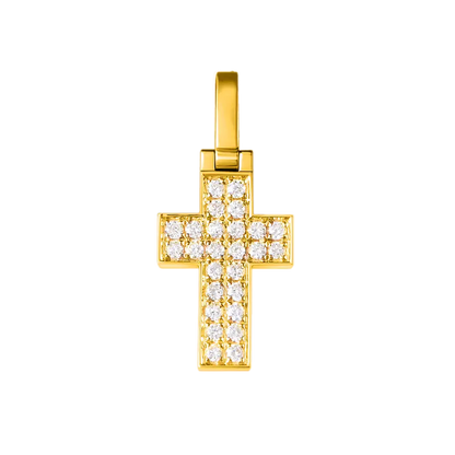 18K Solid Gold Diamond Cross Pendant - Micro