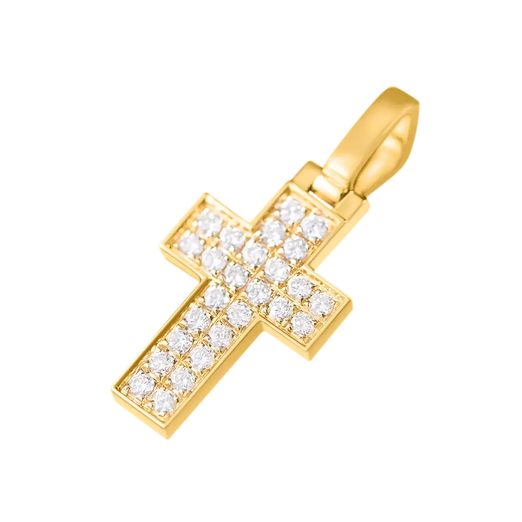 18K Solid Gold Diamond Cross Pendant - Micro