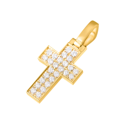 18K Solid Gold Diamond Cross Pendant - Micro