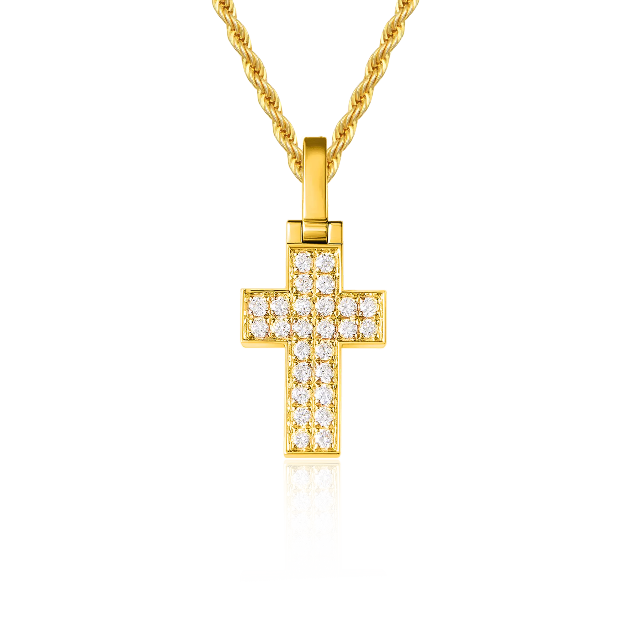 18K Solid Gold Diamond Cross Pendant - Micro