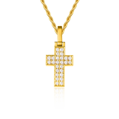 18K Solid Gold Diamond Cross Pendant - Micro