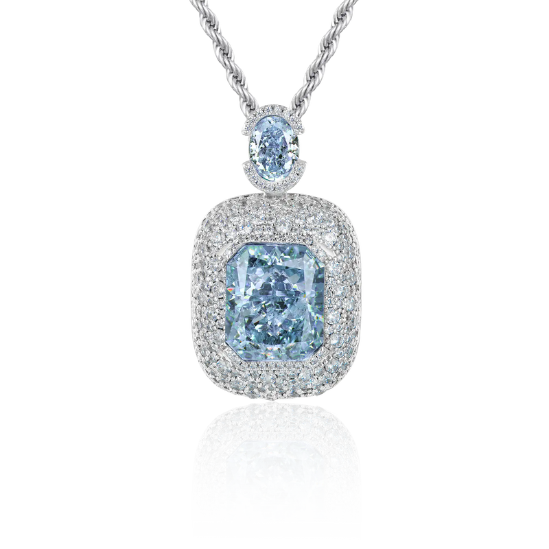 Crushed Ice Emerald Cut Pendant - Blue Gray - APORRO