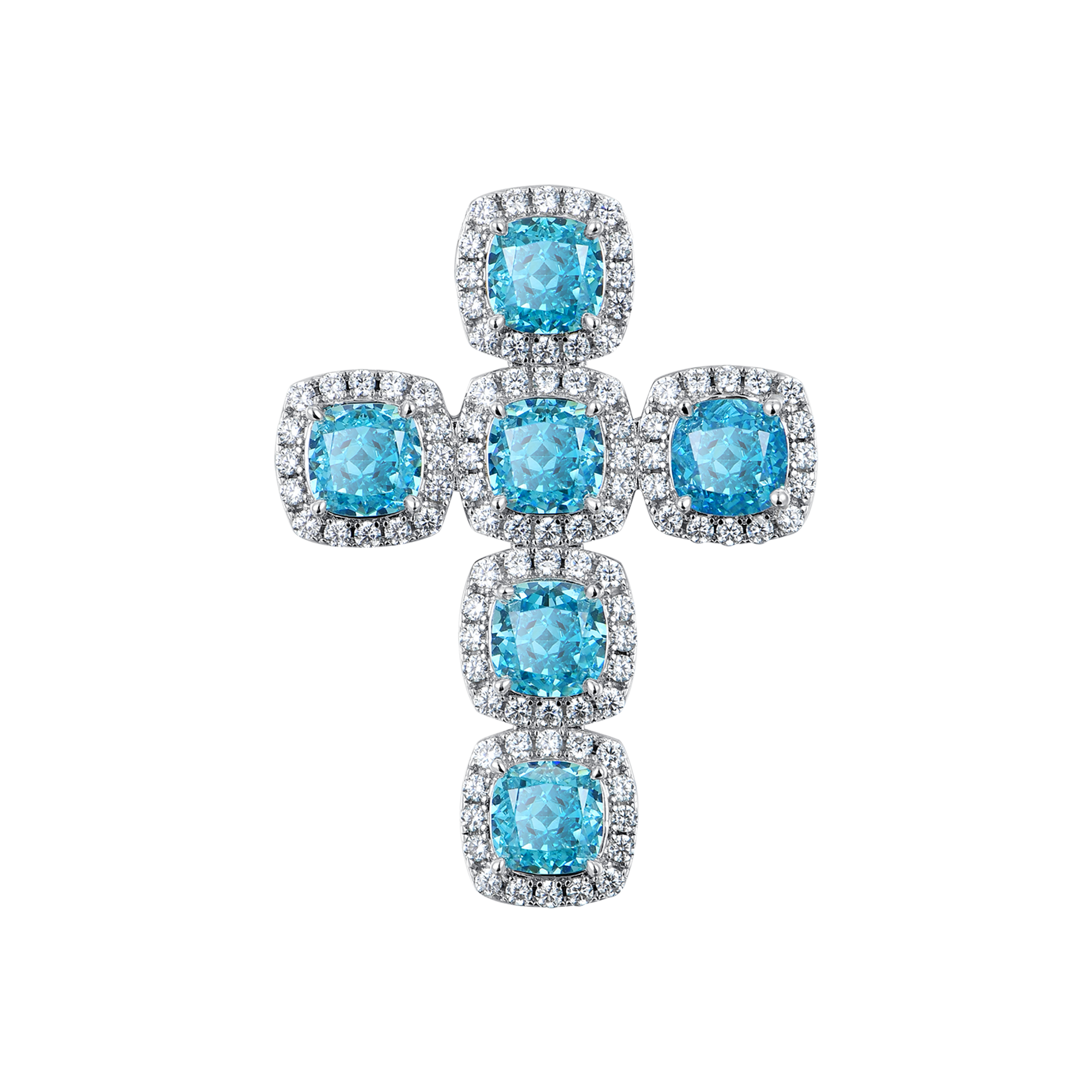 Radiant Cut Clustered Cross Pendant - Aquamarine