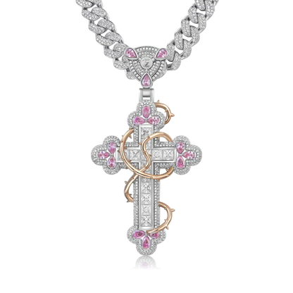 Thorned Blossom Cross Pendant - Medium