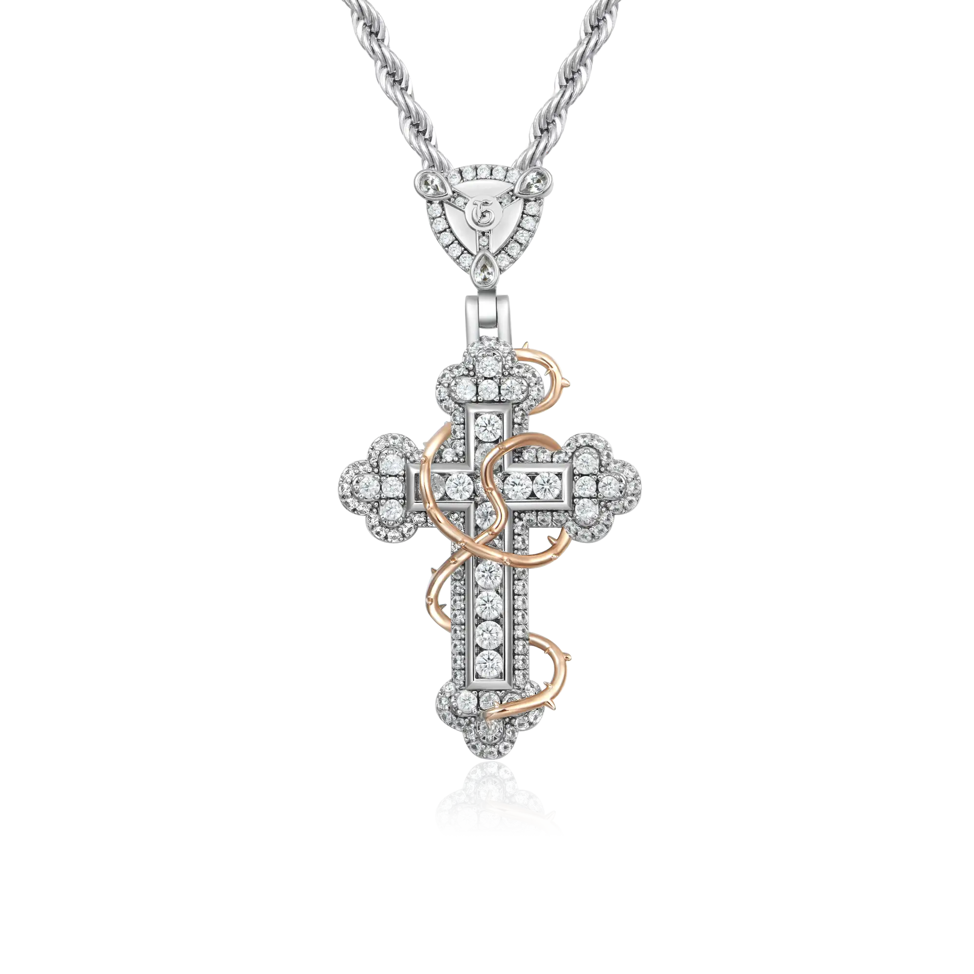 Thorned Blossom Cross Pendant - Small