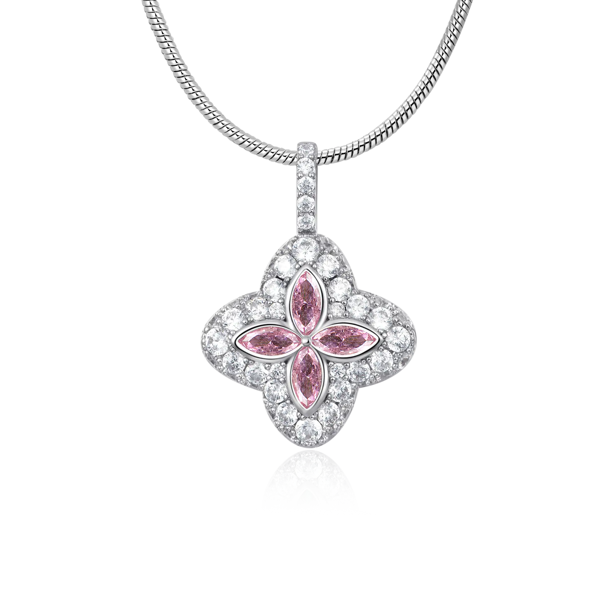 Iced Luminous Clover Pendant - Pink Diamond