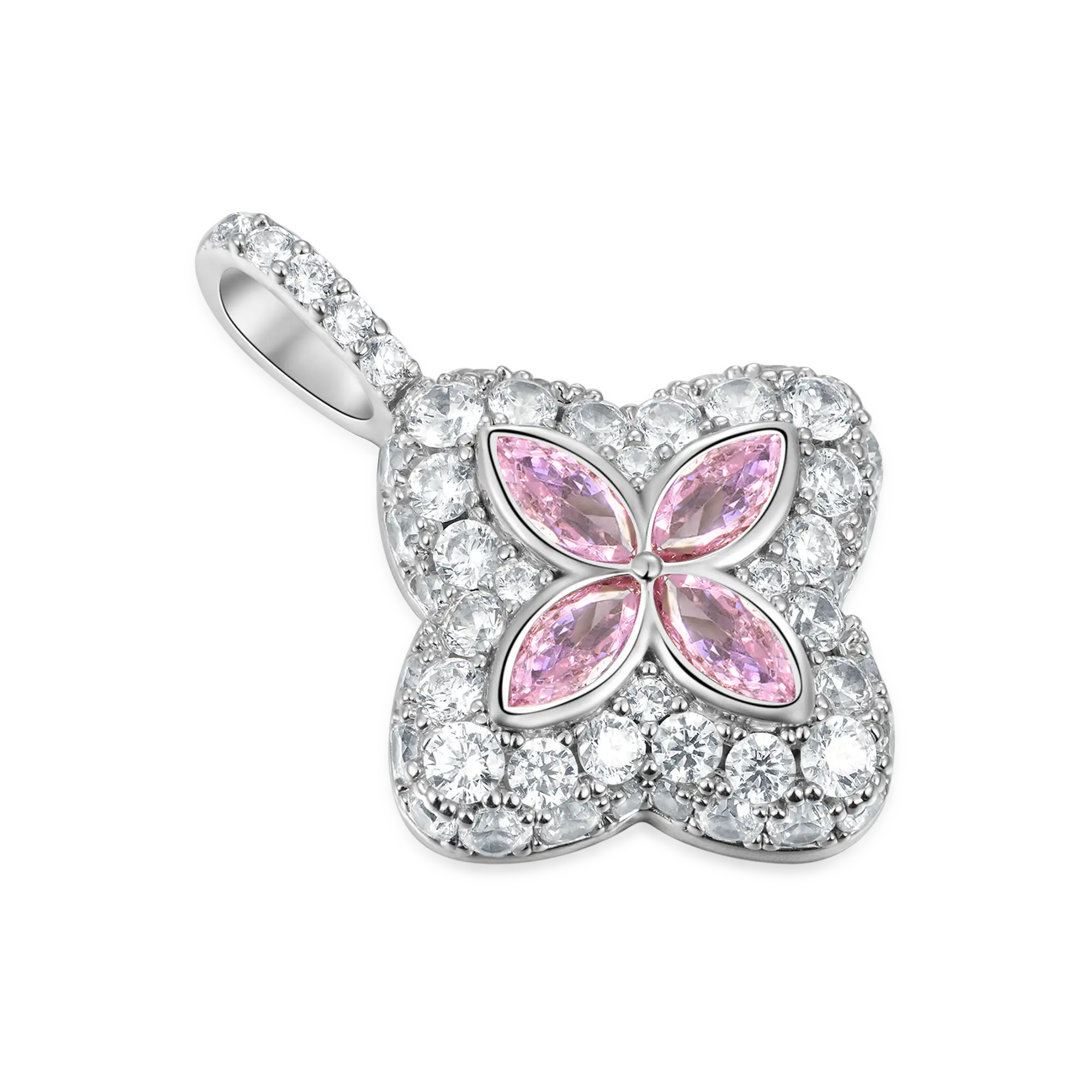 Iced Luminous Clover Pendant - Pink Diamond