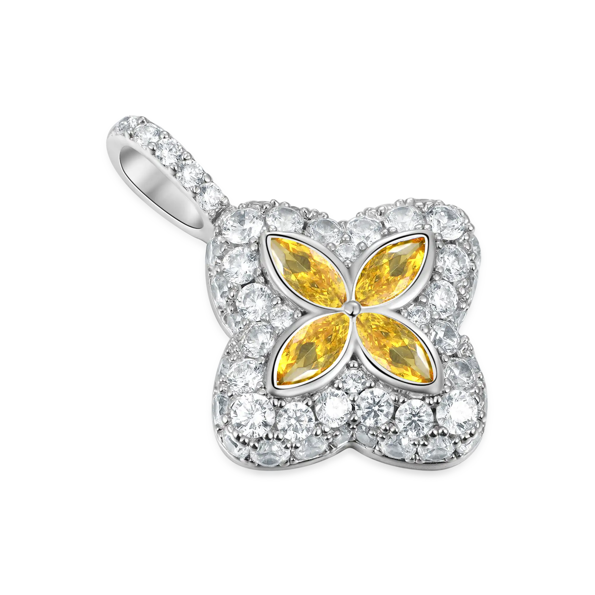 Iced Luminous Clover Pendant - Yellow Diamond