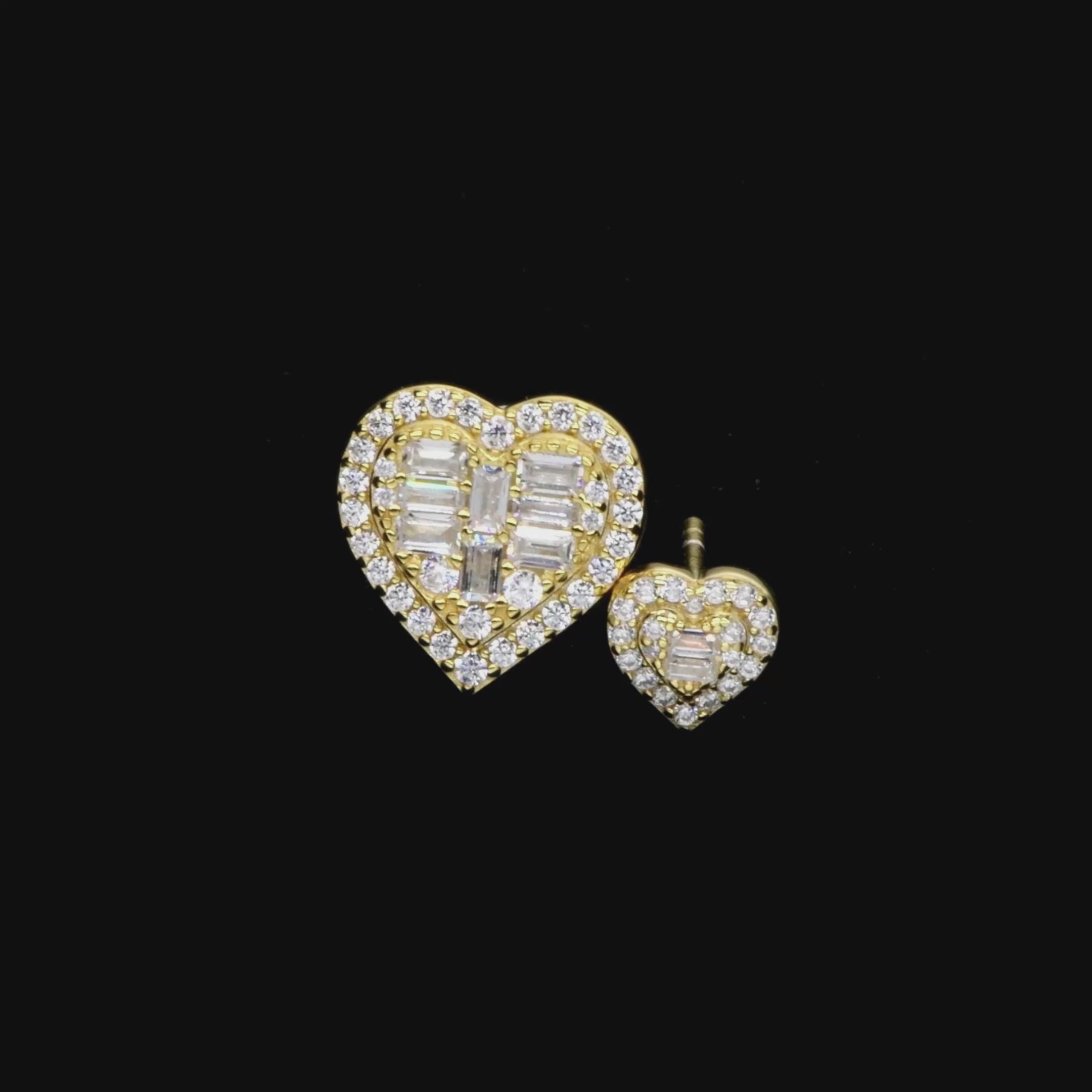 Heart Baguette Mix Halo Stud Earrings - Pair