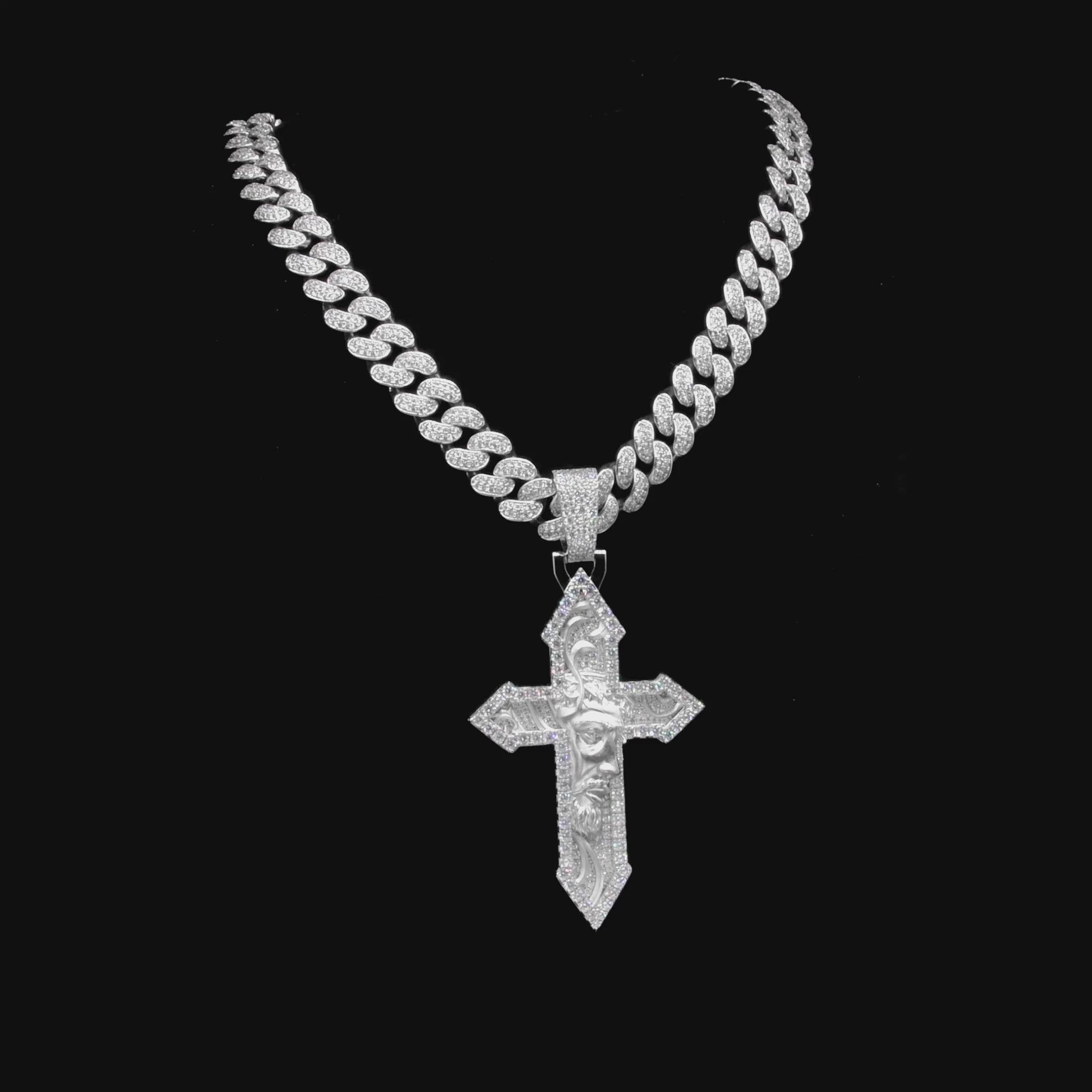 Moissanite Divine Engraved Cross Pendant - Large