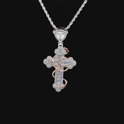 Thorned Blossom Cross Pendant - Small