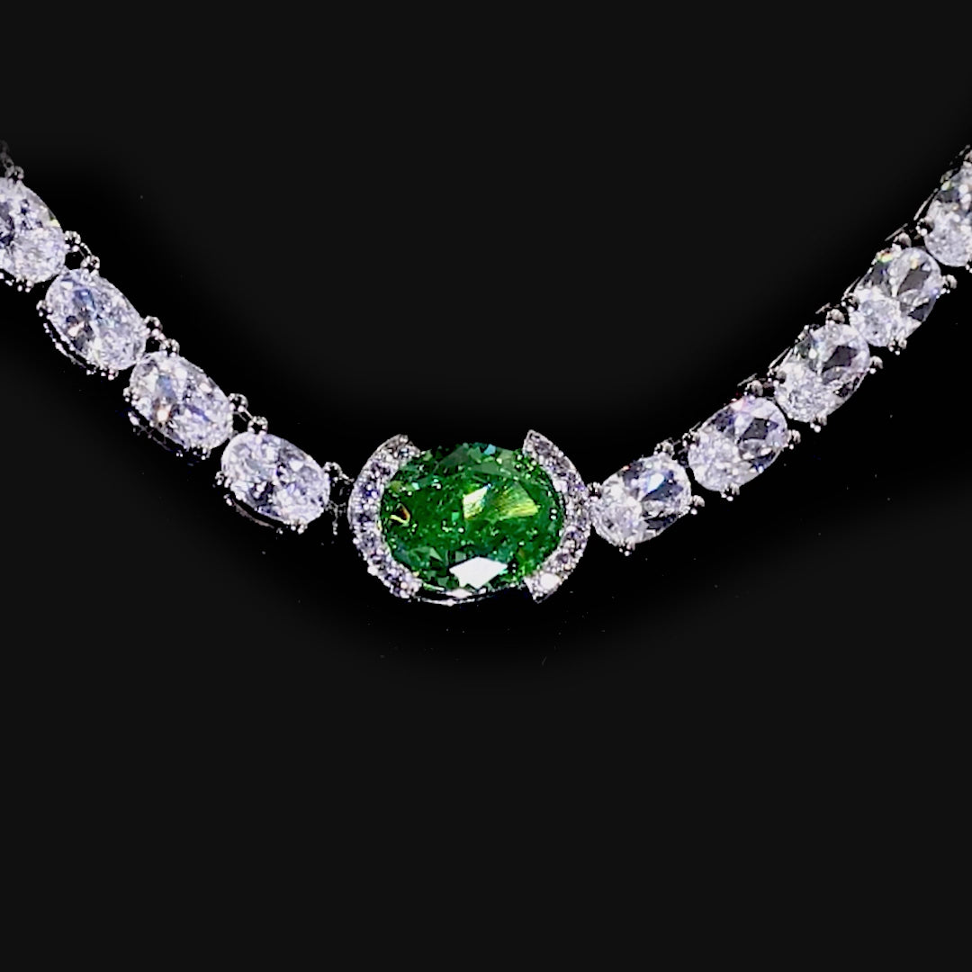 Crushed Ice Oval Tennis Necklace - Fancy Green