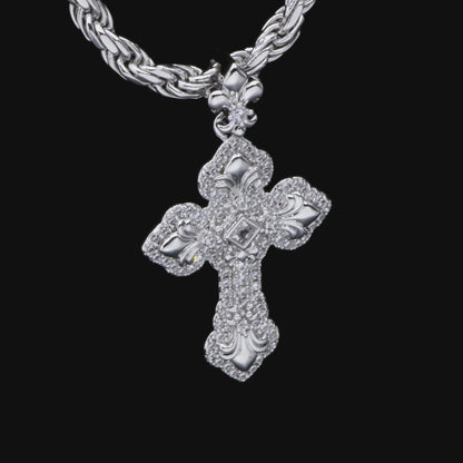 Fleur De Lis Clustered Cross Pendant