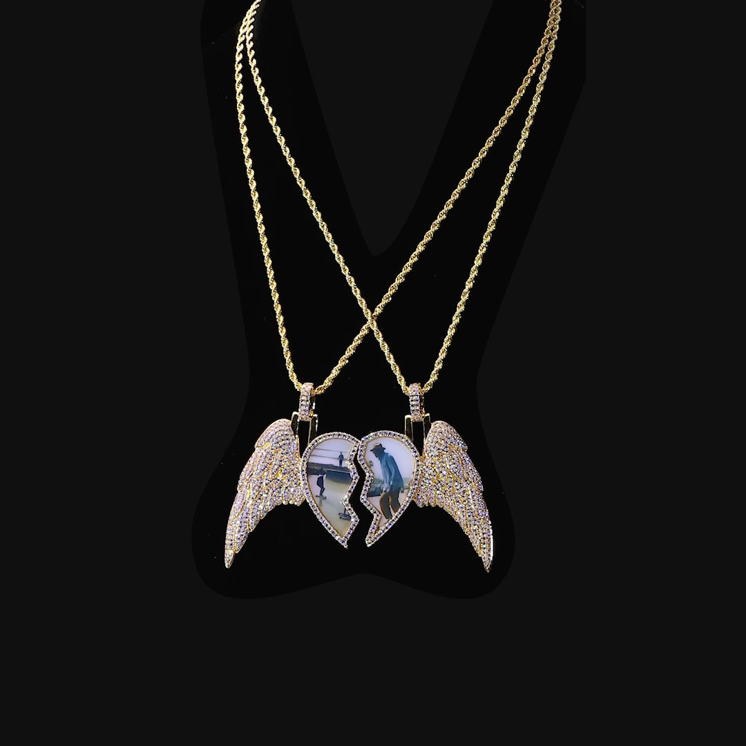 Custom Split Heart Pendant with Right Wing