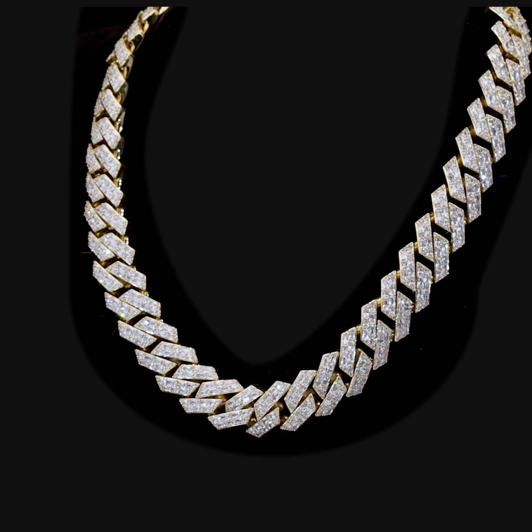 Emerald Cut Prong Cuban Link Chain