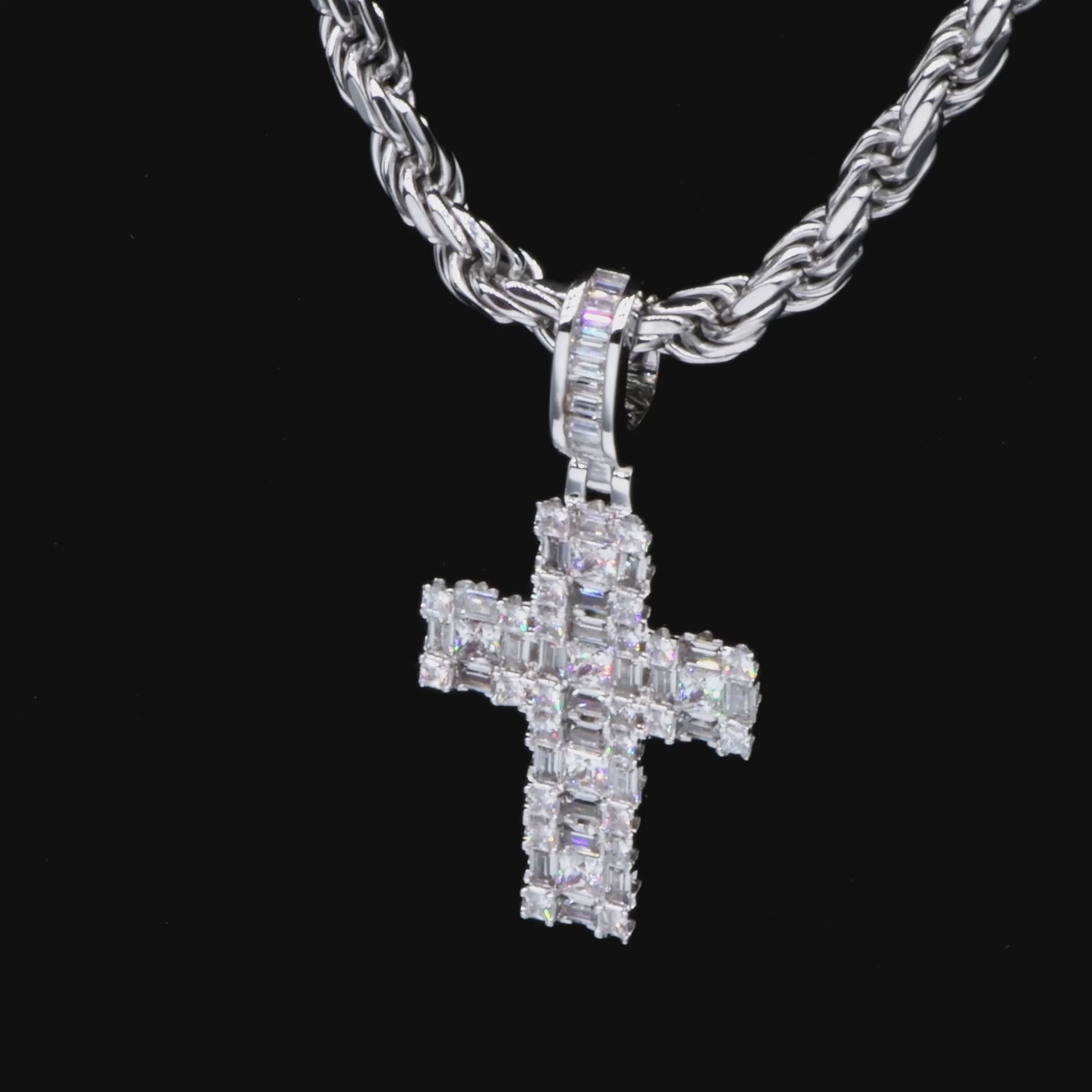 Halo Cross Pendant - Princess Cut