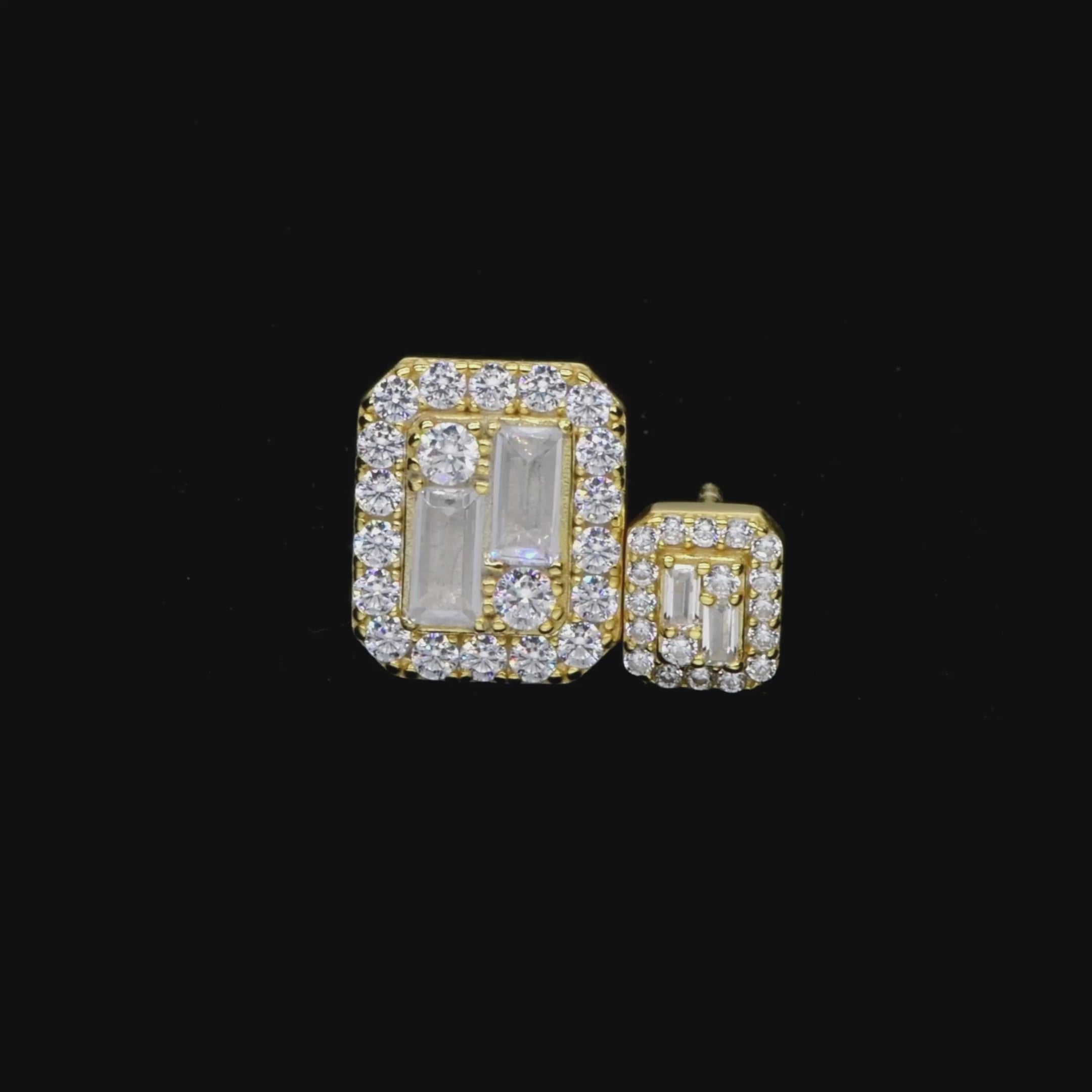 Emerald Cut Mix Halo Stud Earrings - Pair