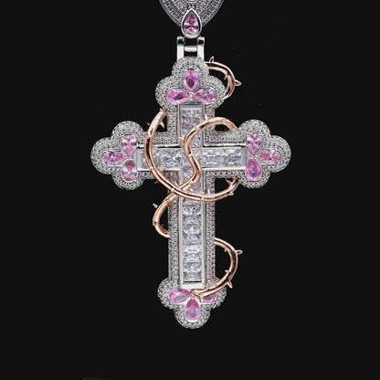 Thorned Blossom Cross Pendant - Medium