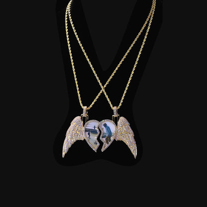 Custom Split Heart Pendant with Left Wing