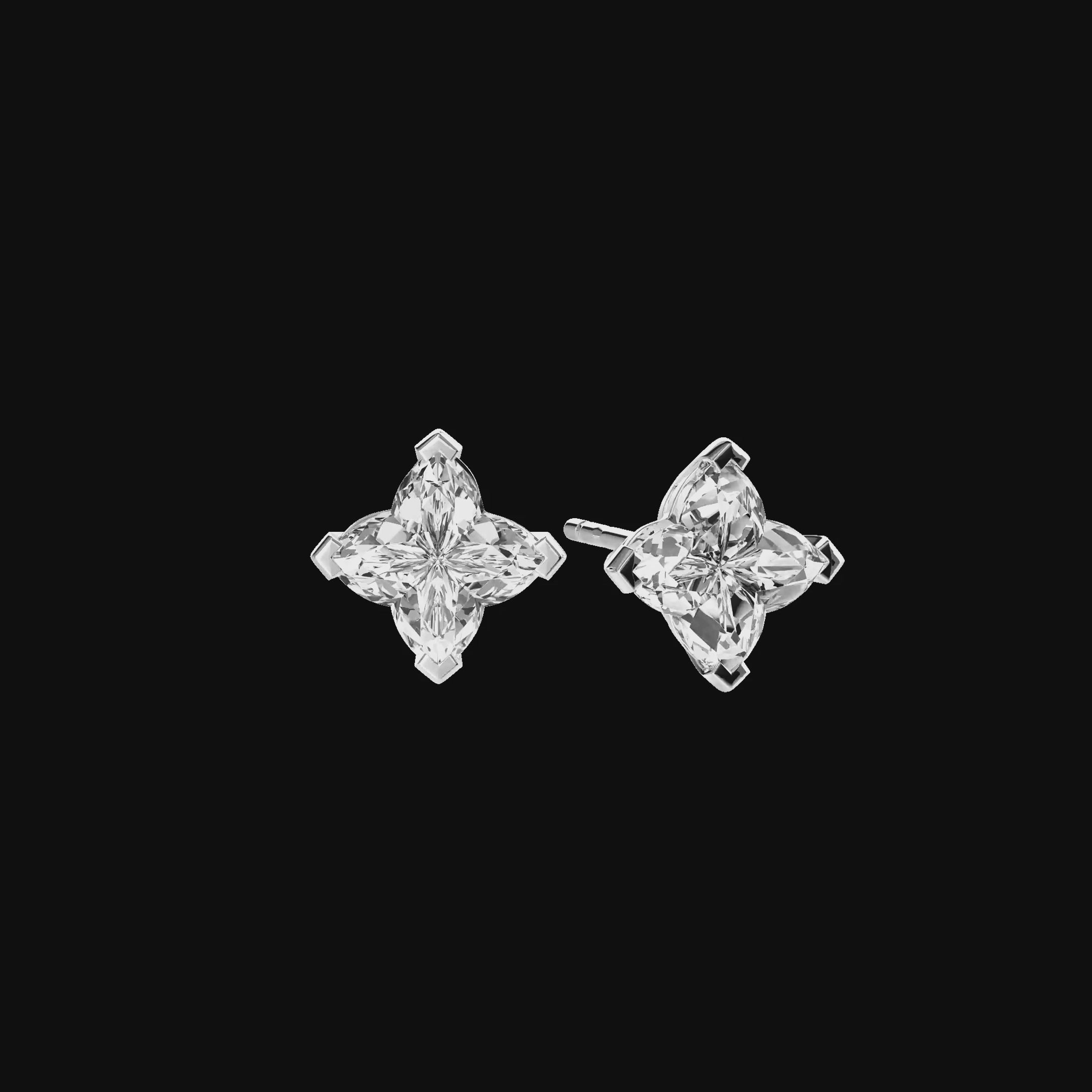 Moissanite Solid Clover Cut Stud Earrings - White