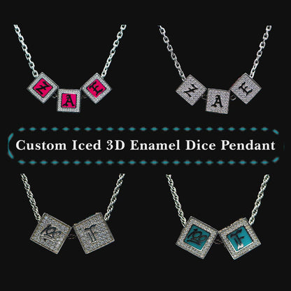 Custom Iced Moissanite 3D Enamel Dice Pendant