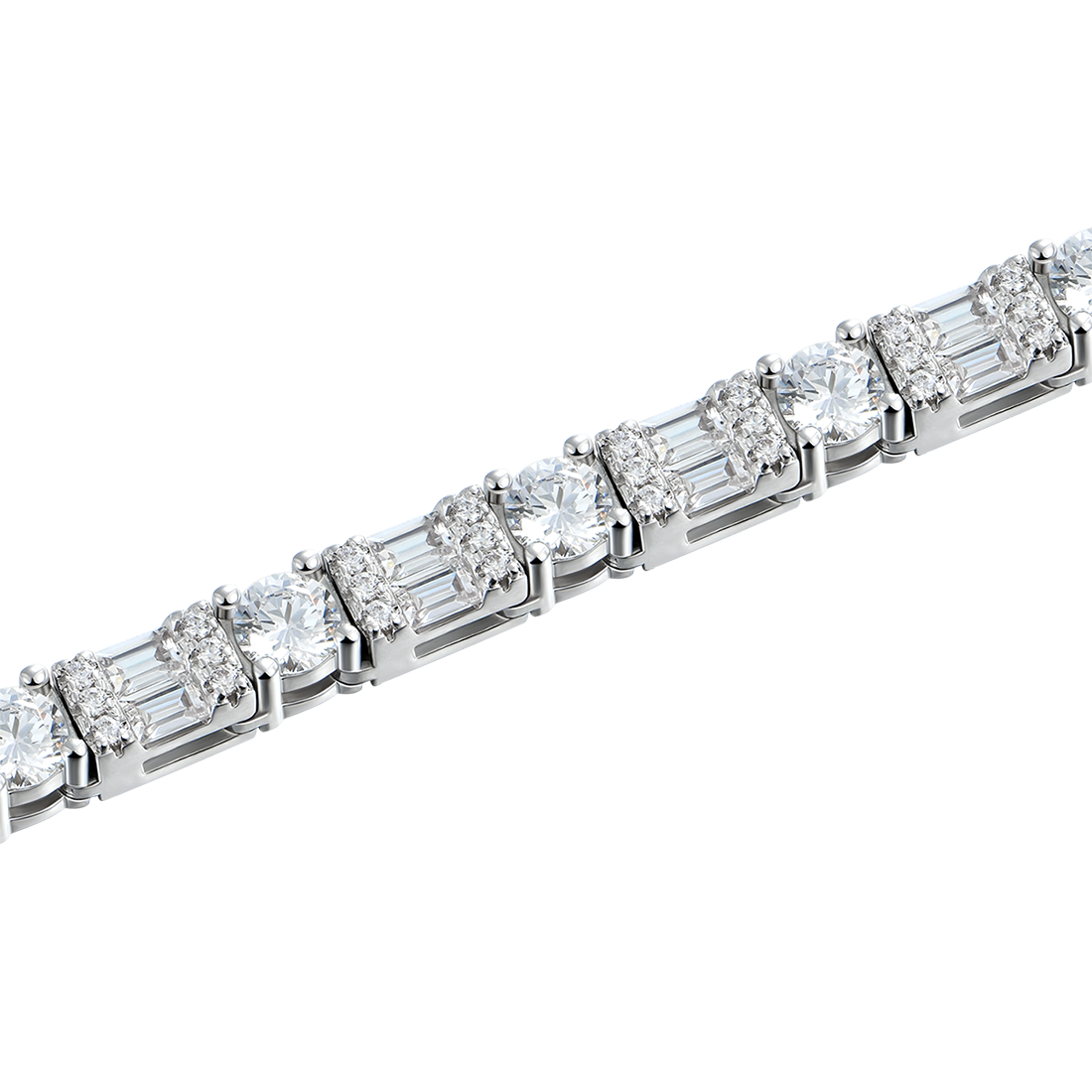 Baguette and Round Cut Scattered Tennis Bracelet - 7mm