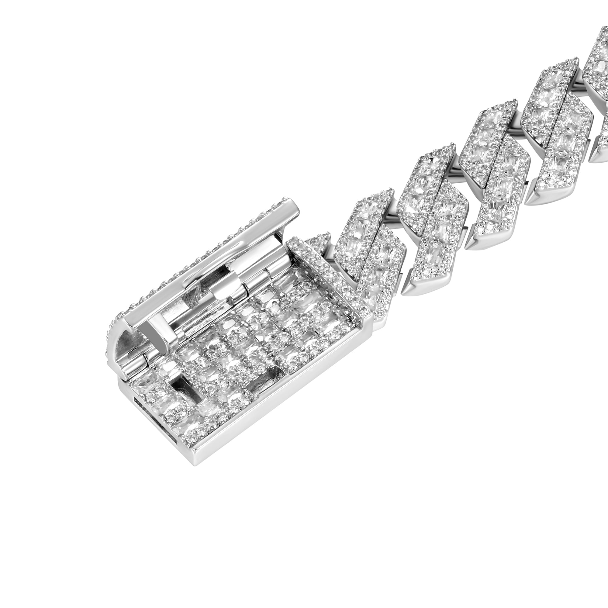 Custom 15mm Halo Emerald Cut Prong Bracelet