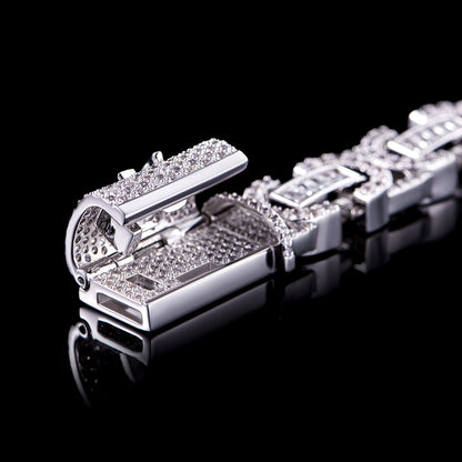 12mm White Gold Iced Box Clasp Byzantine Bracelet