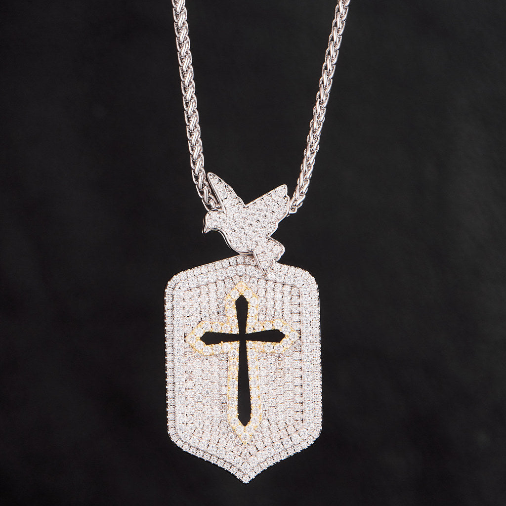 Iced Two Tone Cross Dog Tag Pendant [SHIP TO THE US ONLY]