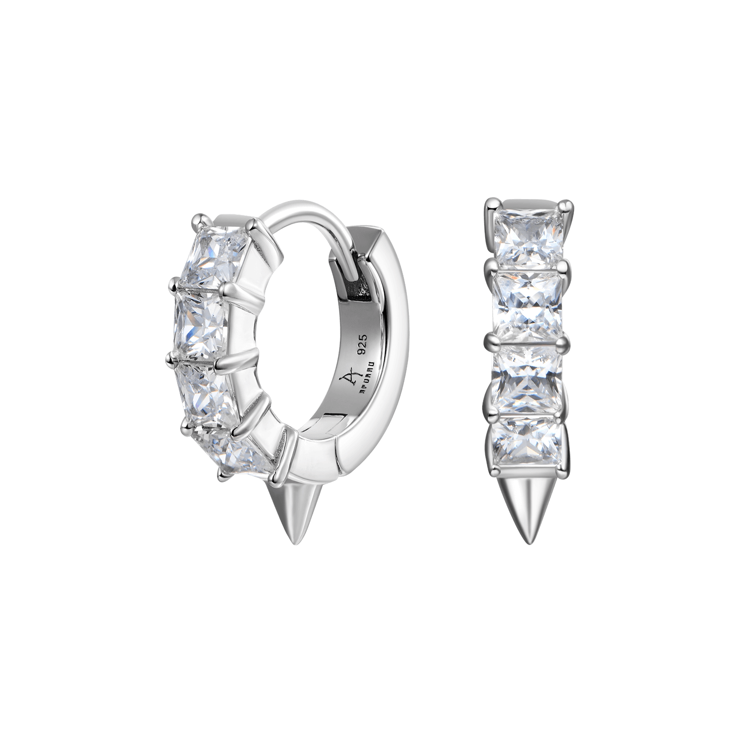 Princess Cut Spike Hoop Earrings - Pair