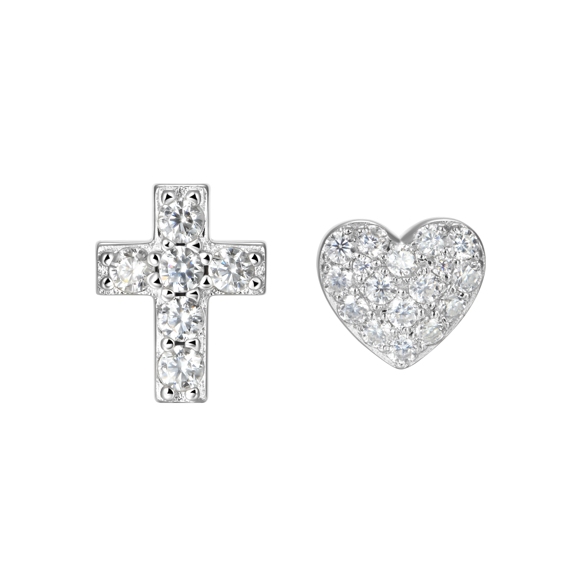 Cross Stud Earring + Heart Shape Stud Earring