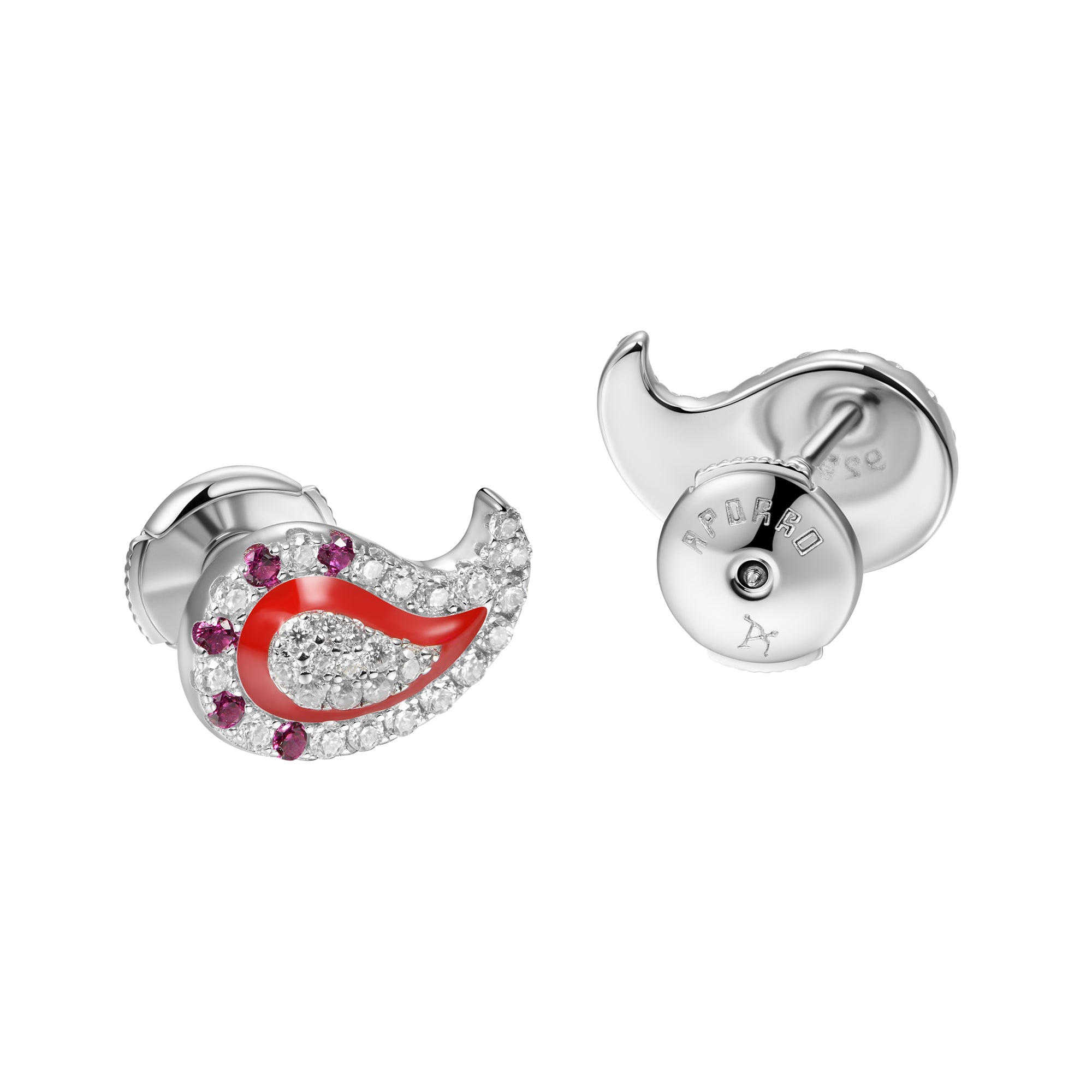 Moissanite Red Paisley Stud Earrings