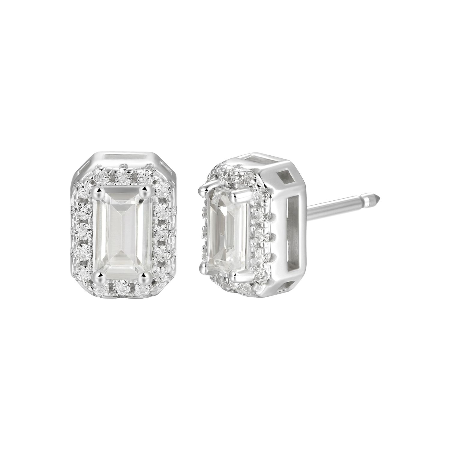 Women's Emerald Cut Halo Stud Earring