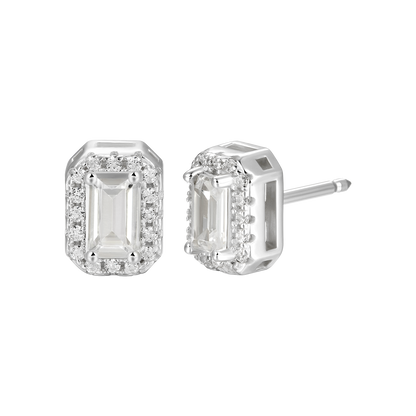 Women's Emerald Cut Halo Stud Earring