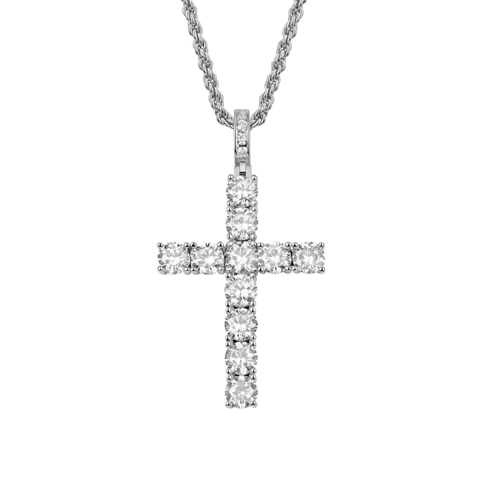 14K Gold Iced Out Tennis Cross - Religious Jewels - APORRO