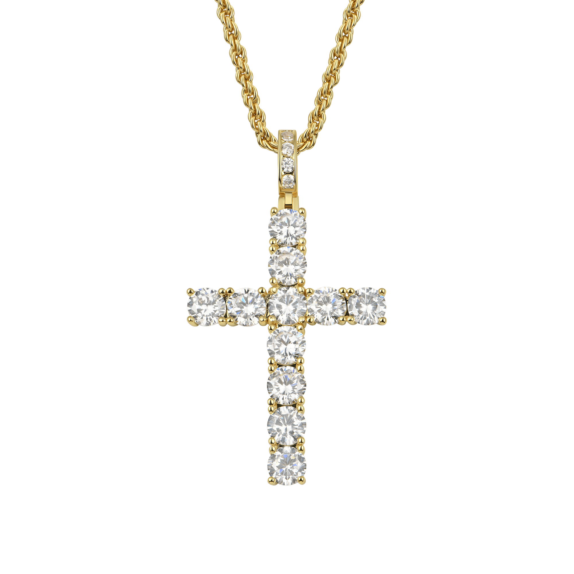 14K Gold Iced Out Tennis Cross - Religious Jewels - APORRO