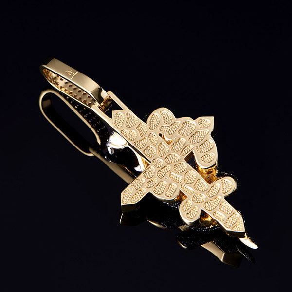 14K Gold Iced Python Cross Pendant