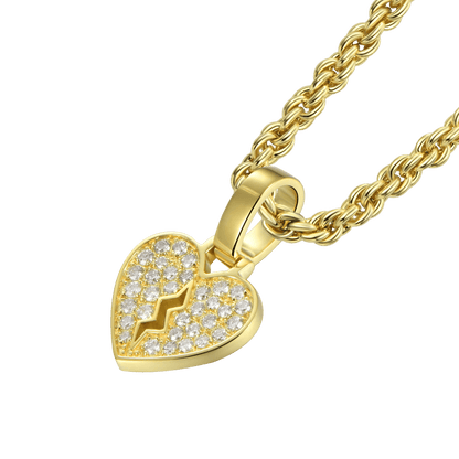 18K Solid Gold 0.206ctw Diamond Broken Heart Pendant - Micro