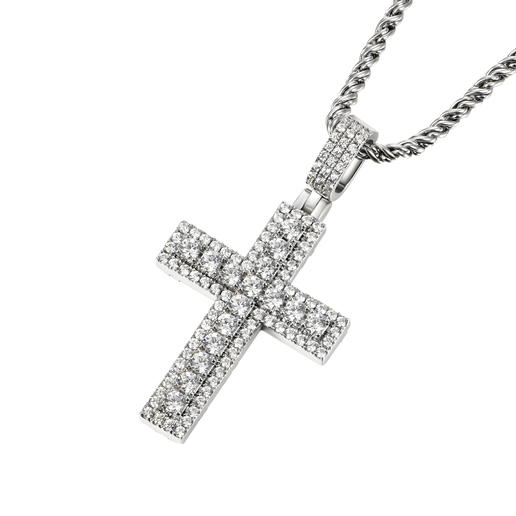 Iced Double Layered Cross Pendant